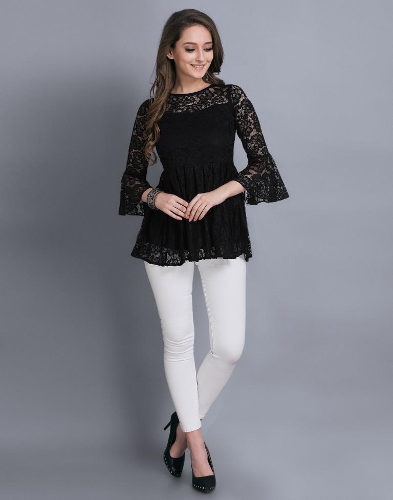 Amiable Black Coloured Net Russell Net Tops | Sudathi