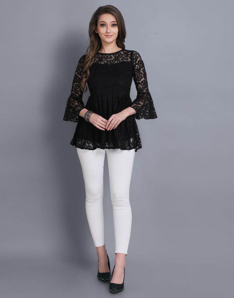 Amiable Black Coloured Net Russell Net Tops | Sudathi