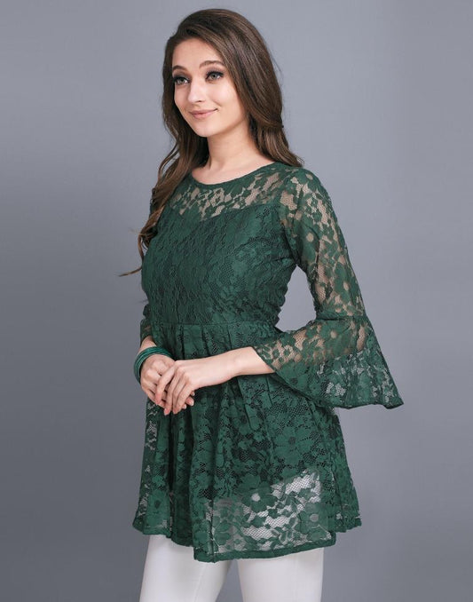 Adorable Green Coloured Net Russell Net Tops | Sudathi