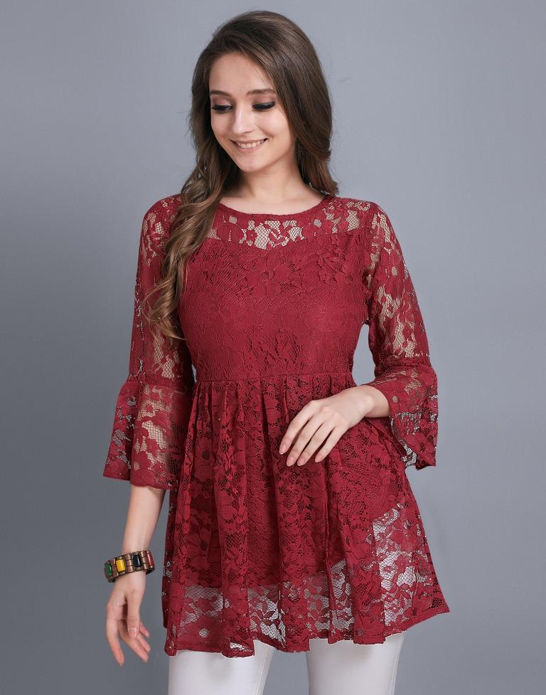 Maroon Coloured Net Russell Net Tops | Sudathi