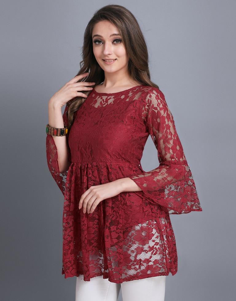 Maroon Coloured Net Russell Net Tops | Sudathi