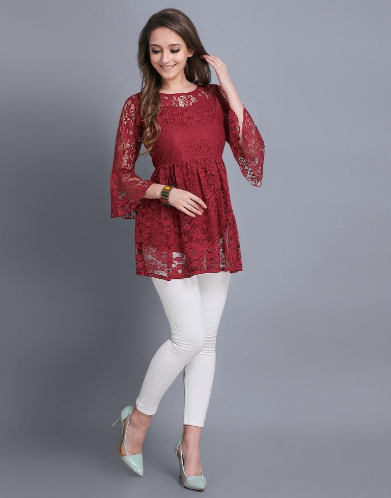 Maroon Coloured Net Russell Net Tops | Sudathi