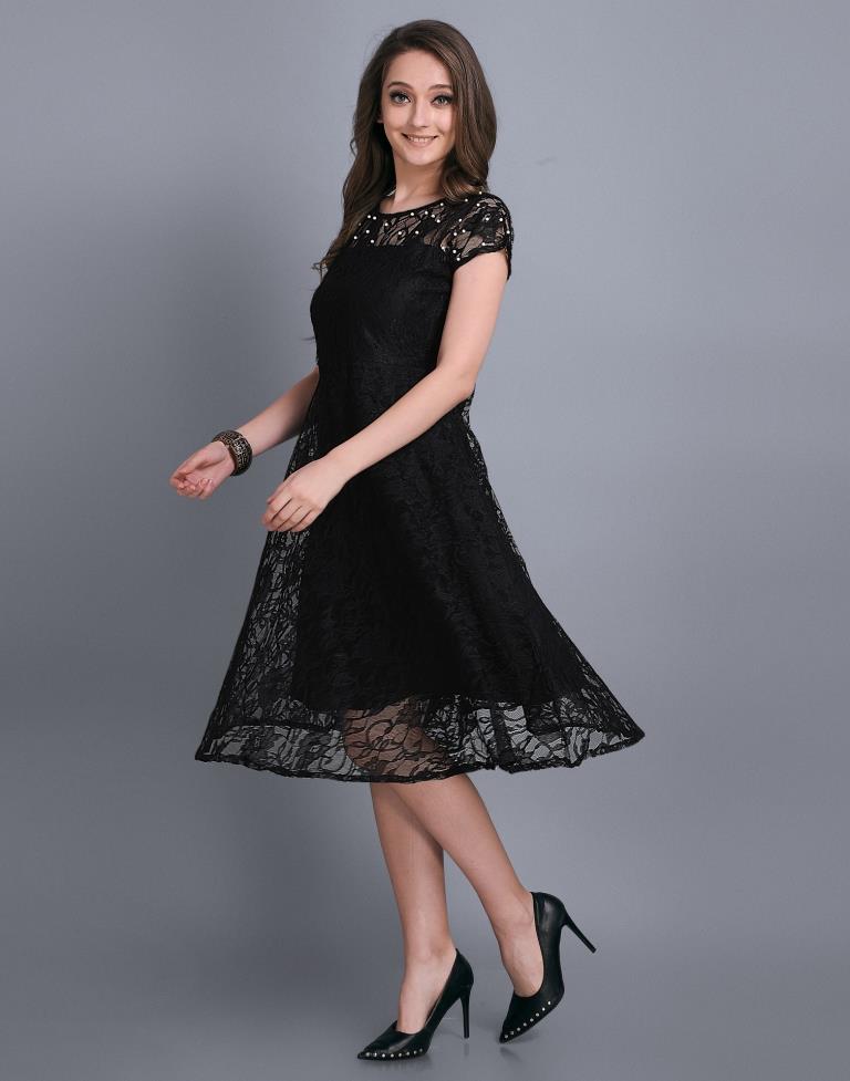 Black Coloured Net Russell Net Dress | Sudathi