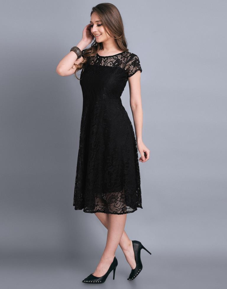 Black Coloured Net Russell Net Dress | Sudathi