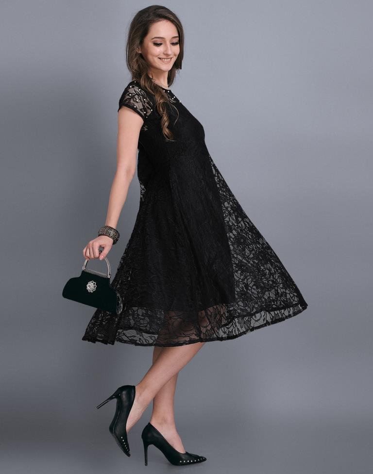 Black Coloured Net Russell Net Dress | Sudathi