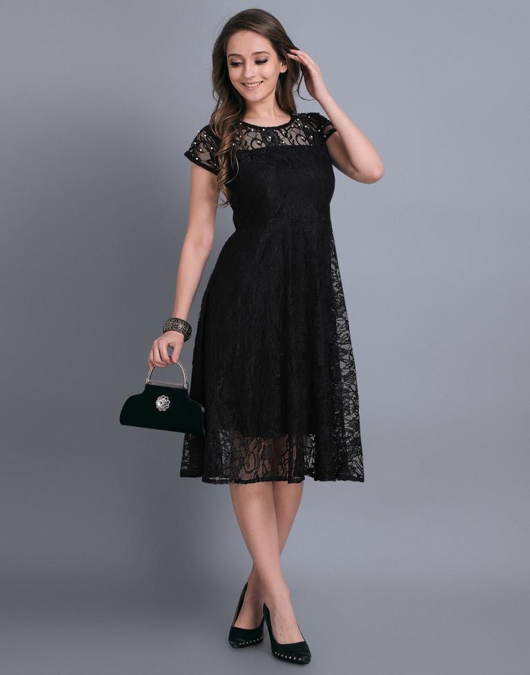 Black Coloured Net Russell Net Dress | Sudathi