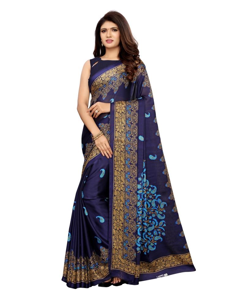 Navy Blue Coloured Georgette Printed Saree | Leemboodi