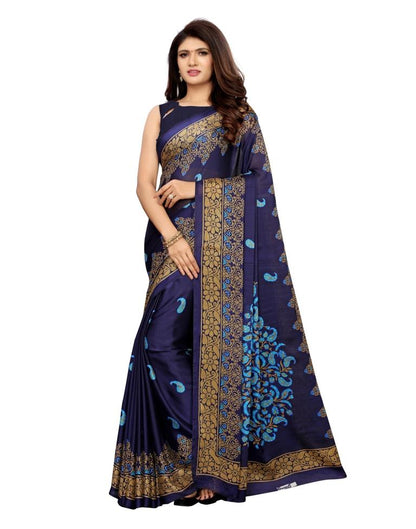 Navy Blue Coloured Georgette Printed Saree | Leemboodi