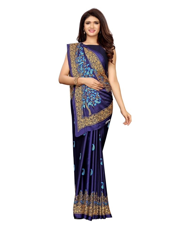 Navy Blue Coloured Georgette Printed Saree | Leemboodi