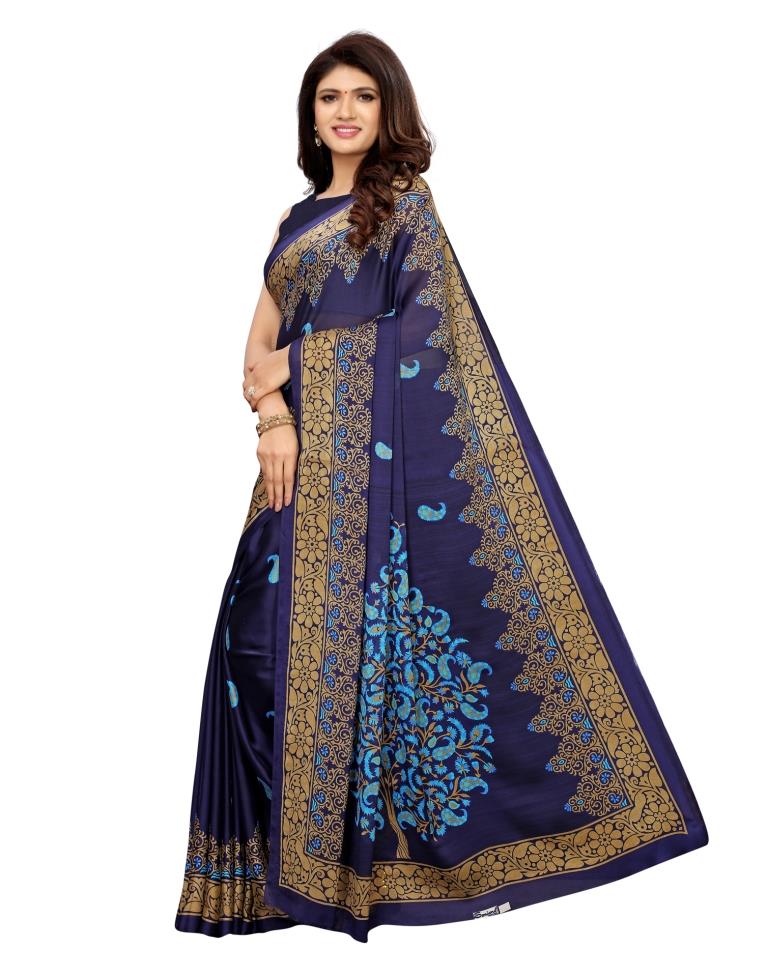 Navy Blue Coloured Georgette Printed Saree | Leemboodi