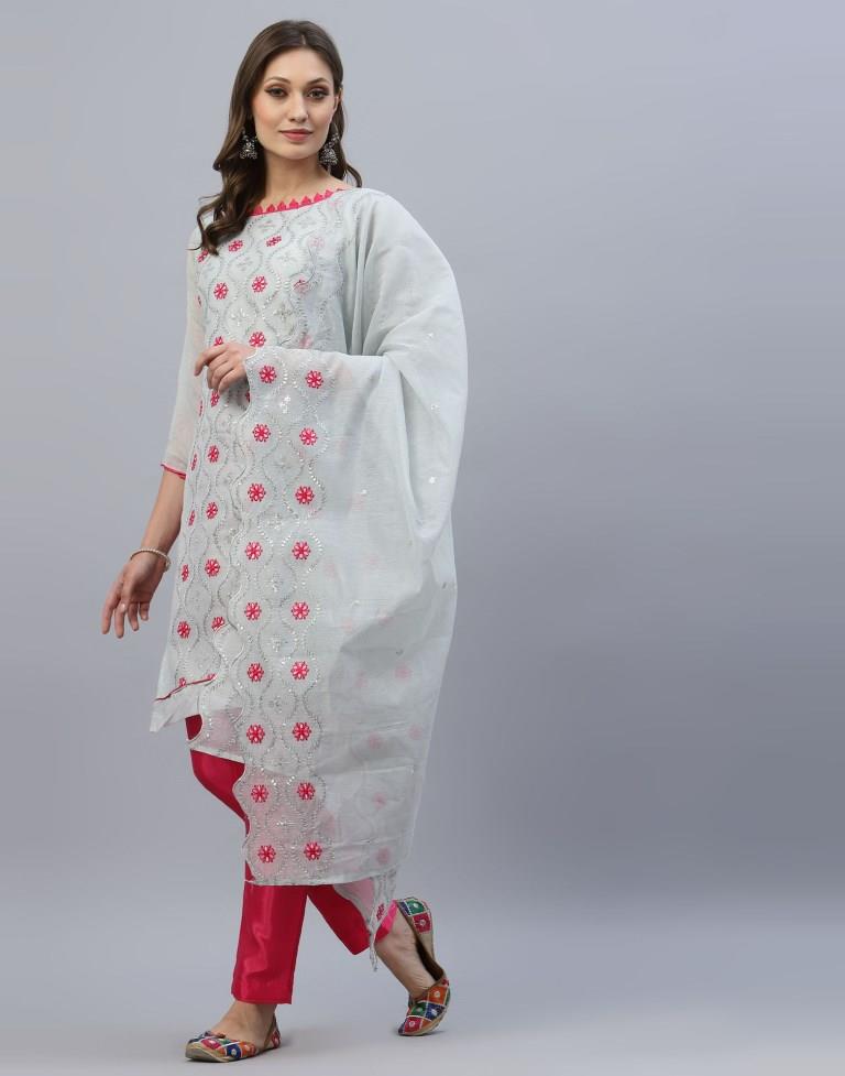 Embroidered Cotton Unstitched Salwar Suit Material | Sudathi