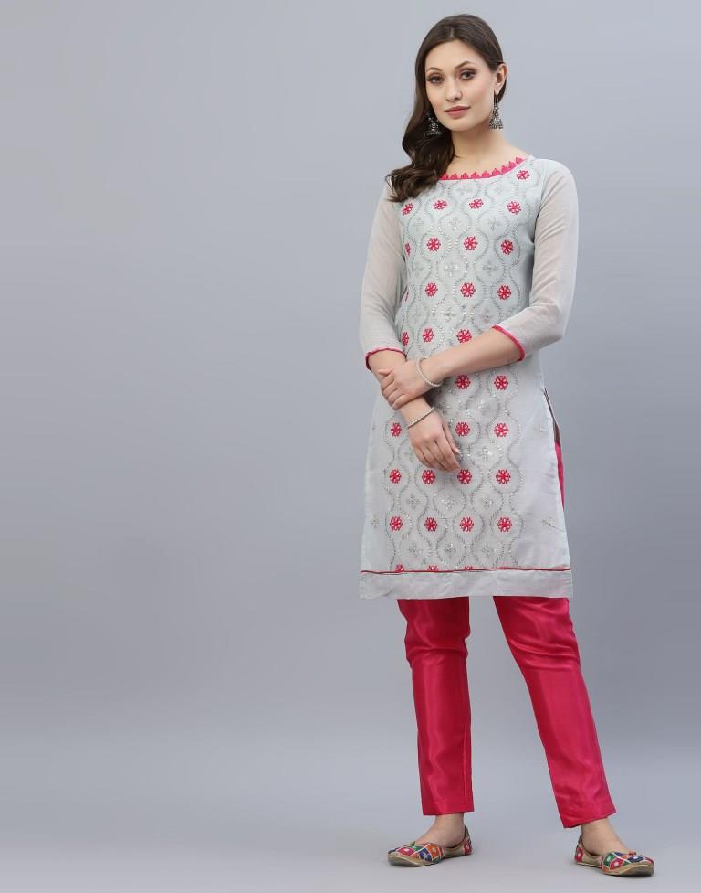 Embroidered Cotton Unstitched Salwar Suit Material | Sudathi