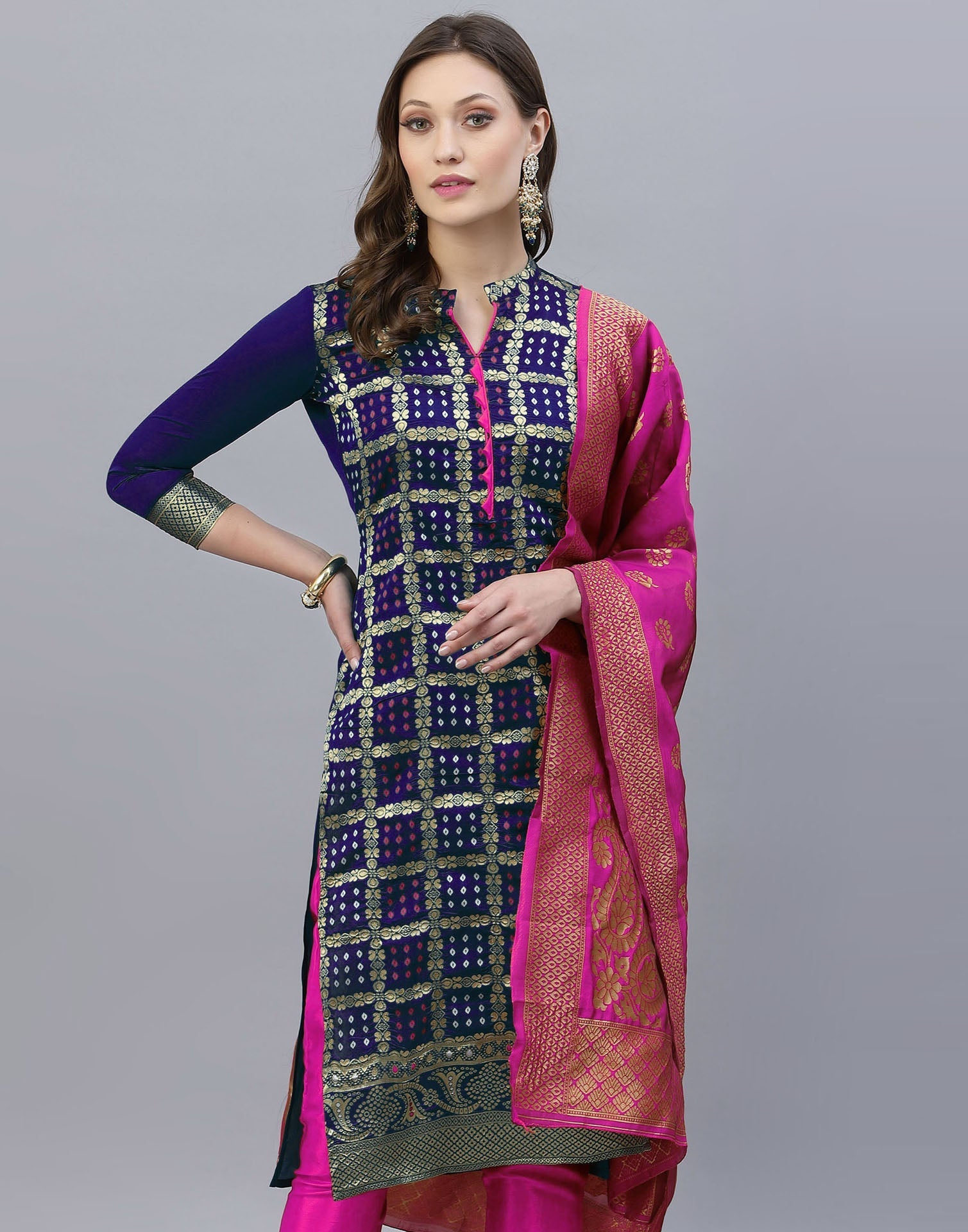 Jacquard Silk Unstitched Salwar Suit Material | Sudathi