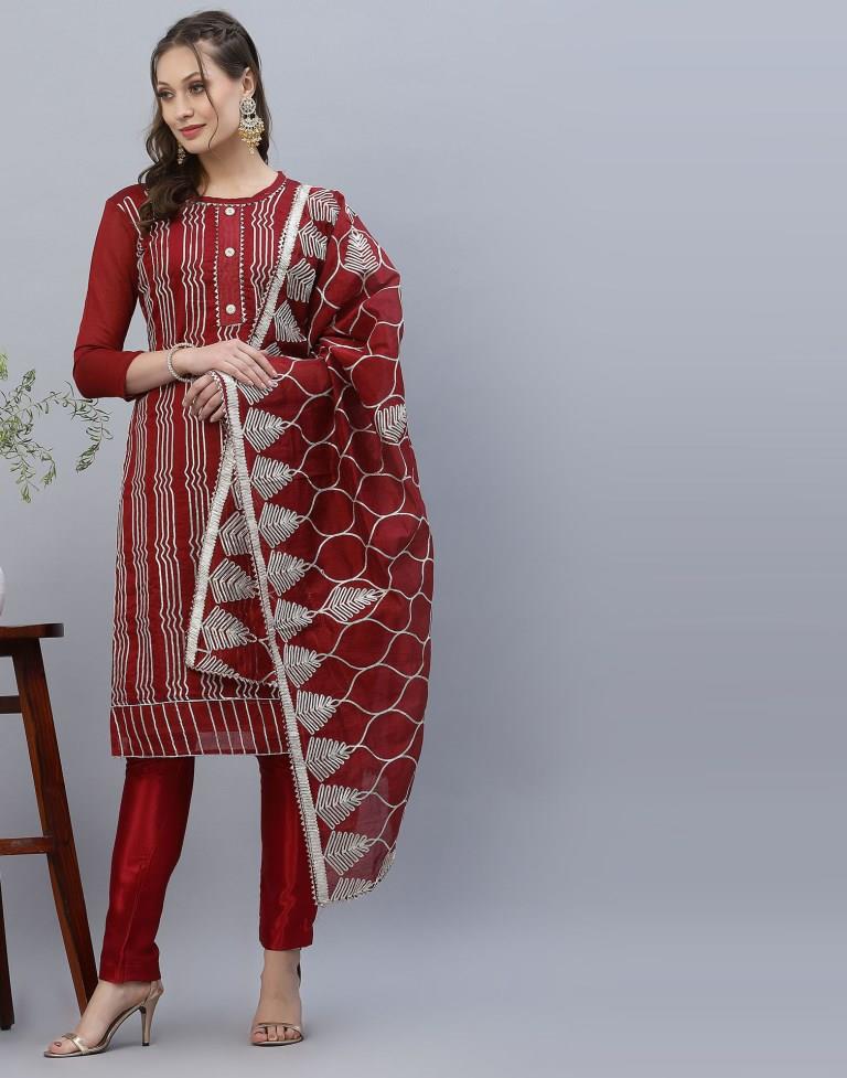 Embroidered Cotton Unstitched Salwar Suit Material | Sudathi