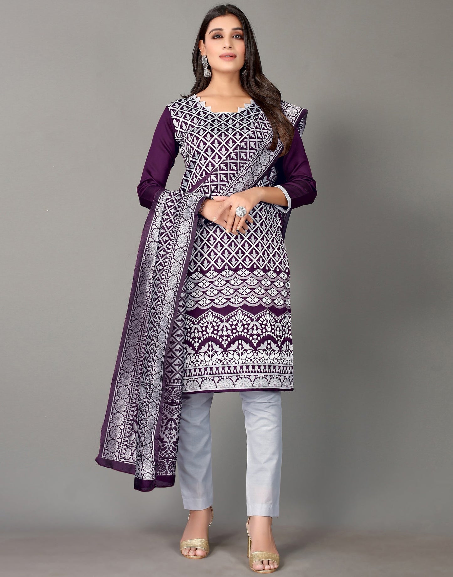 Jacquard Silk Unstitched Salwar Suit Material | Sudathi