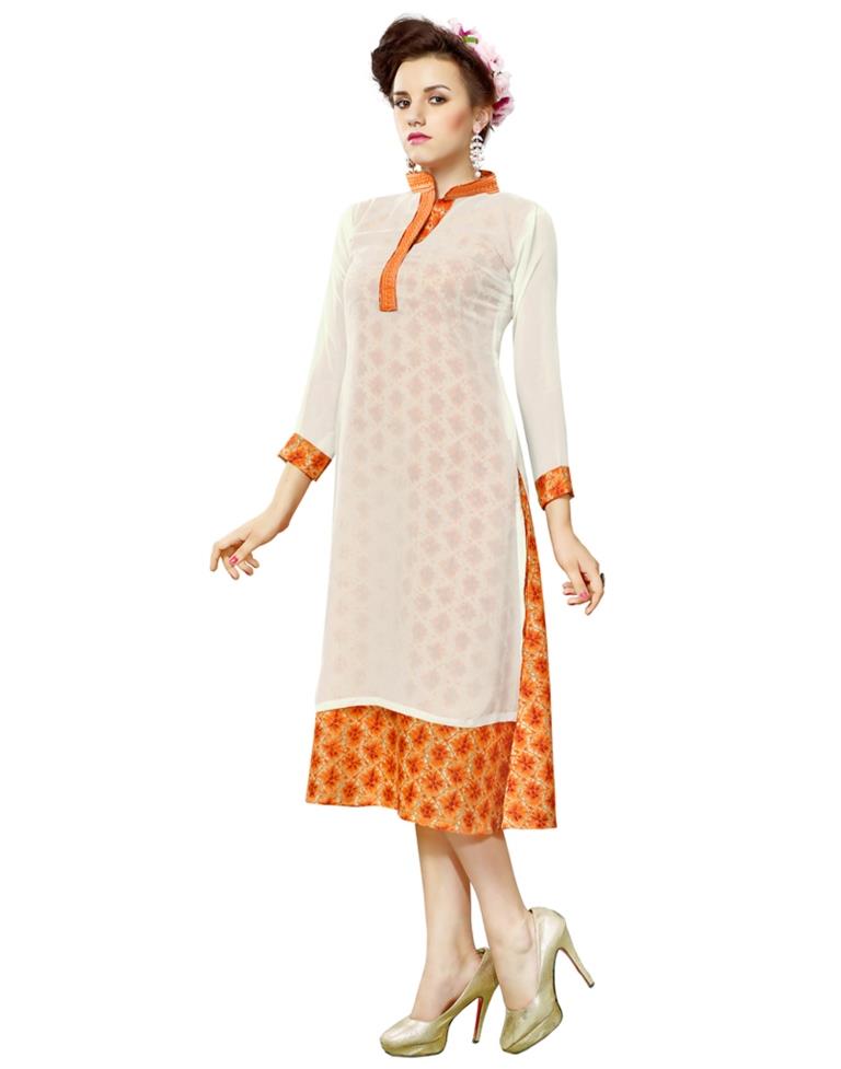 White Coloured Georgette Printed Kurti | Sudathi