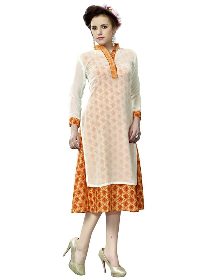 White Coloured Georgette Printed Kurti | Sudathi