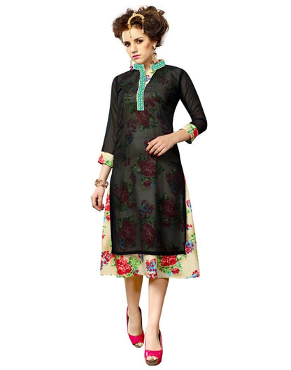 Black Coloured Georgette Printed Kurti | Sudathi