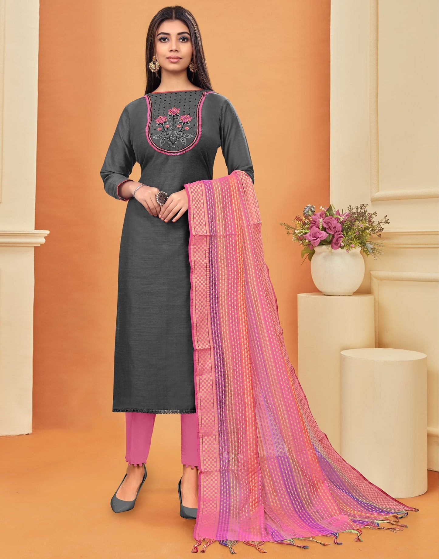 Embroidered Cotton Unstitched Salwar Suit Material | Sudathi