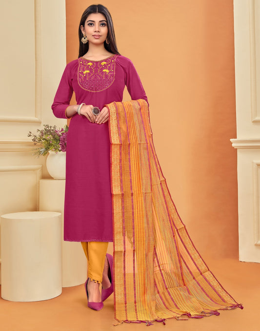 Embroidered Cotton Unstitched Salwar Suit Material | Sudathi