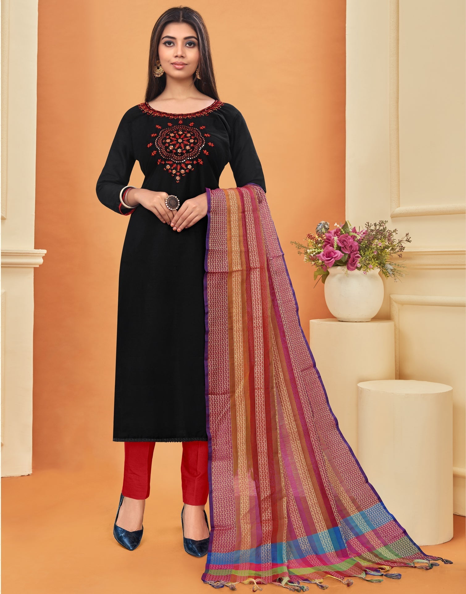 Embroidered Cotton Unstitched Salwar Suit Material | Sudathi