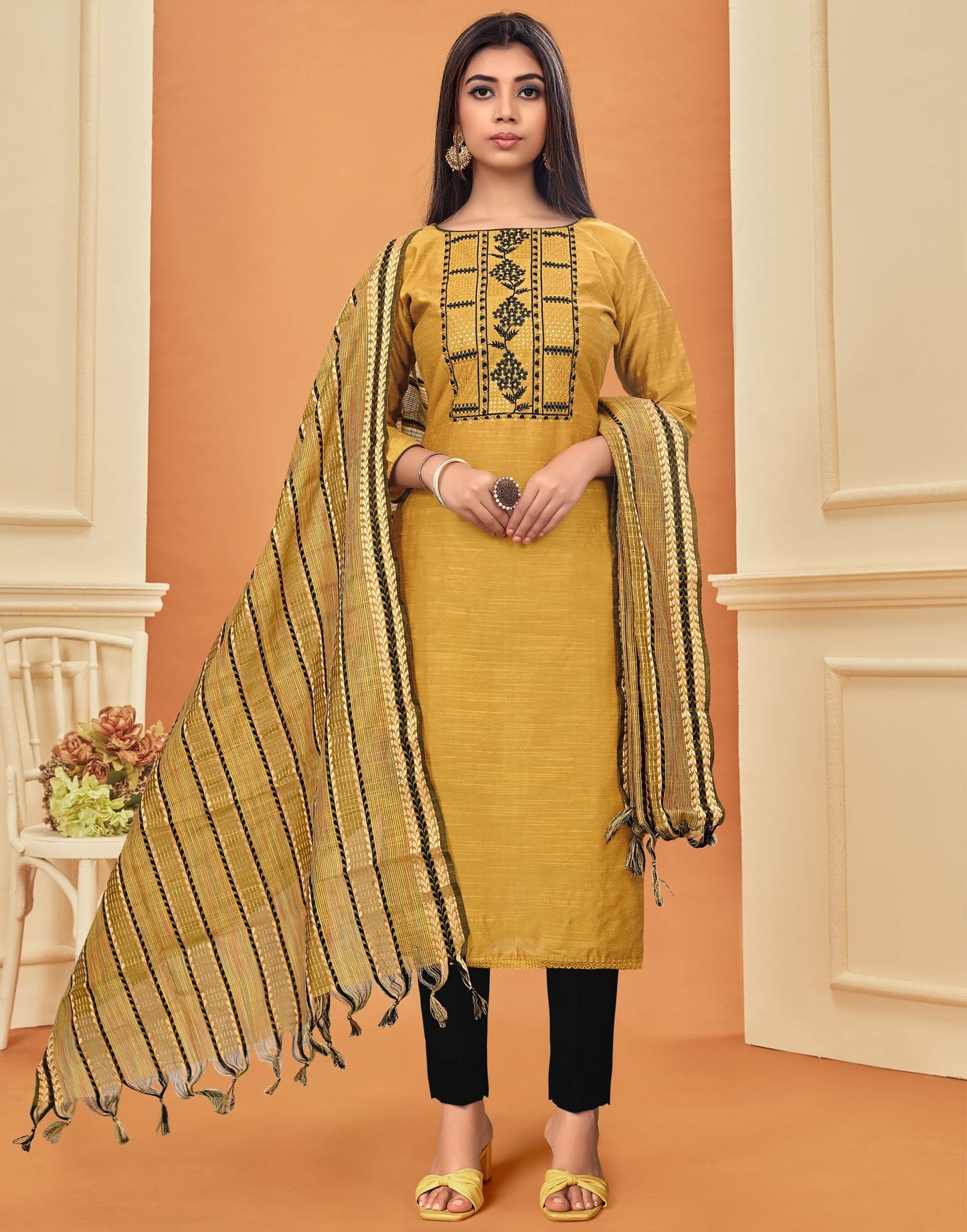 Embroidered Cotton Unstitched Salwar Suit Material | Sudathi