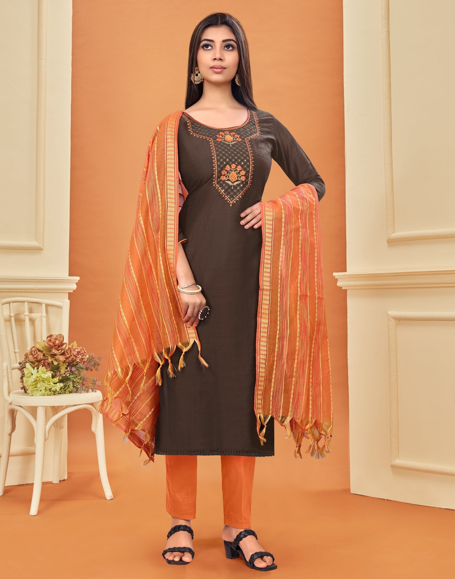 Embroidered Cotton Unstitched Salwar Suit Material | Sudathi