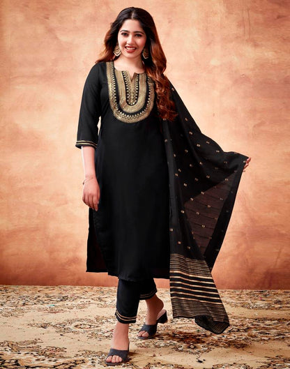 Black Embroidery Rayon Straight Kurta With Pant And Dupatta