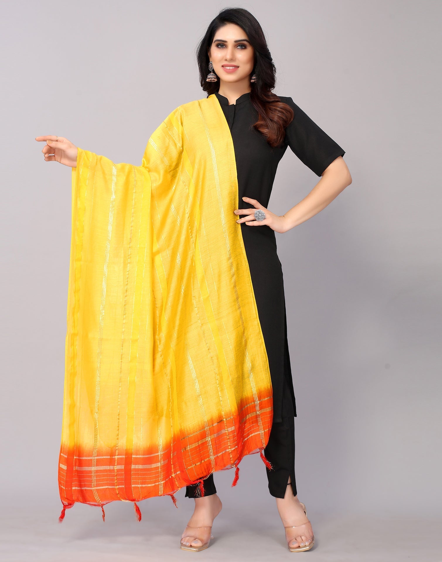 Yellow Cotton Embellished Dupatta | Leemboodi