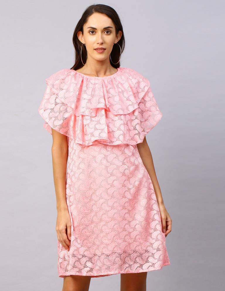 Pink Coloured Net Russell Net Dress | Leemboodi