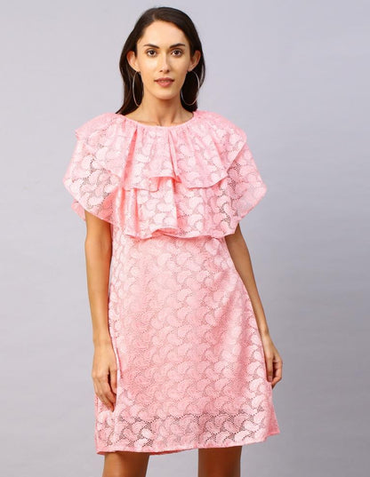 Pink Coloured Net Russell Net Dress | Leemboodi