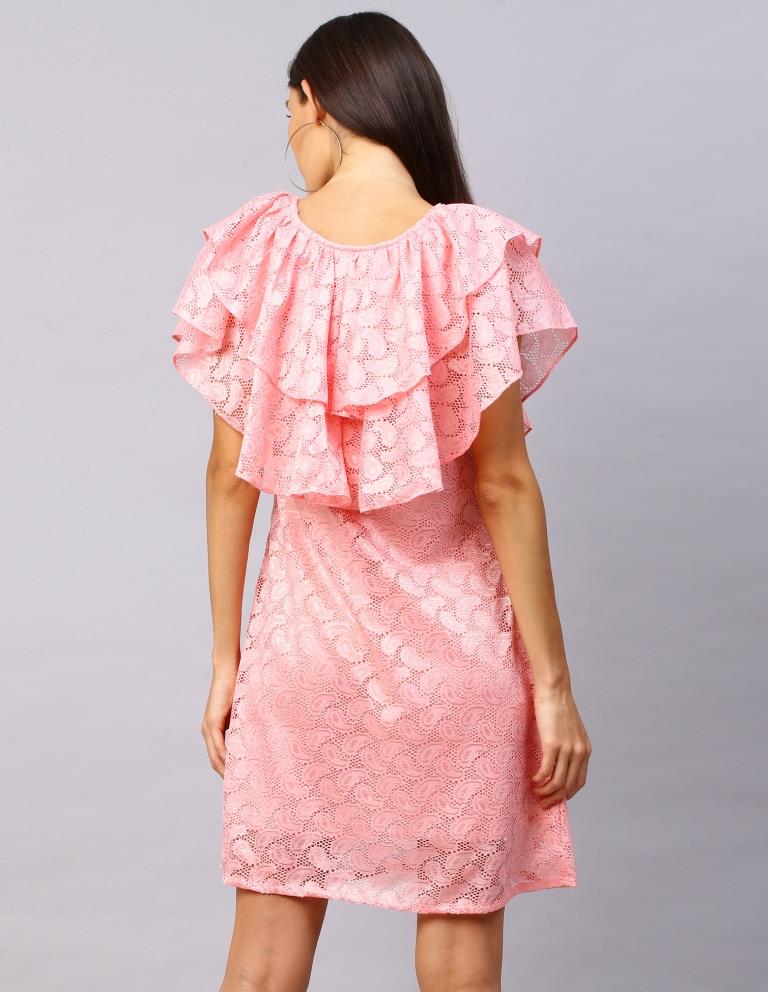 Pink Coloured Net Russell Net Dress | Leemboodi