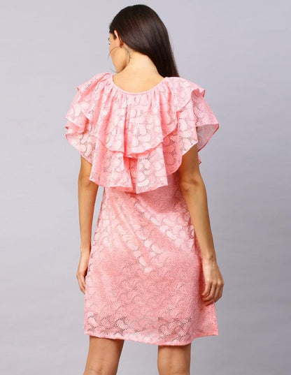 Pink Coloured Net Russell Net Dress | Leemboodi
