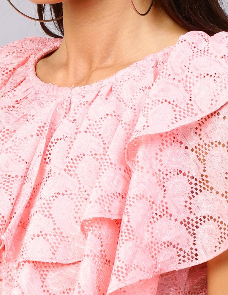 Pink Coloured Net Russell Net Dress | Leemboodi