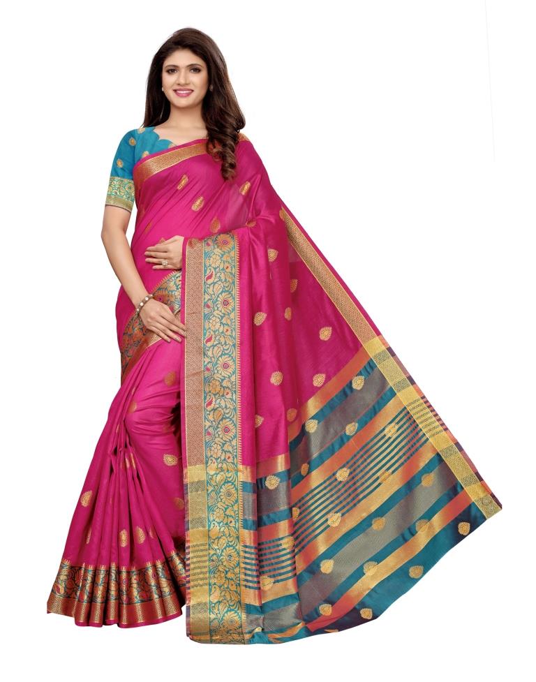 Pink Coloured Poly Silk Jacqurad Partywear Saree | Leemboodi