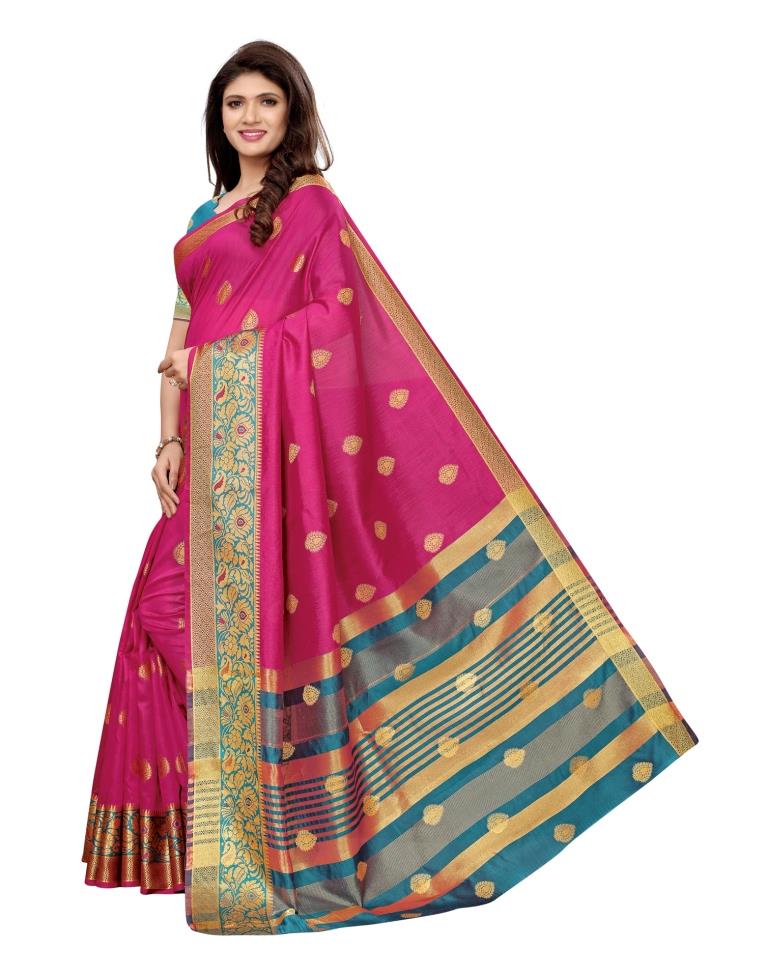 Pink Coloured Poly Silk Jacqurad Partywear Saree | Leemboodi