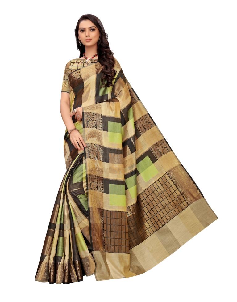 Beige Coloured Jacquard Silk Saree | Leemboodi