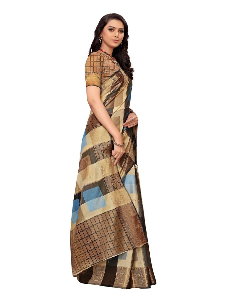 Beige Coloured Jacquard Silk Saree | Leemboodi