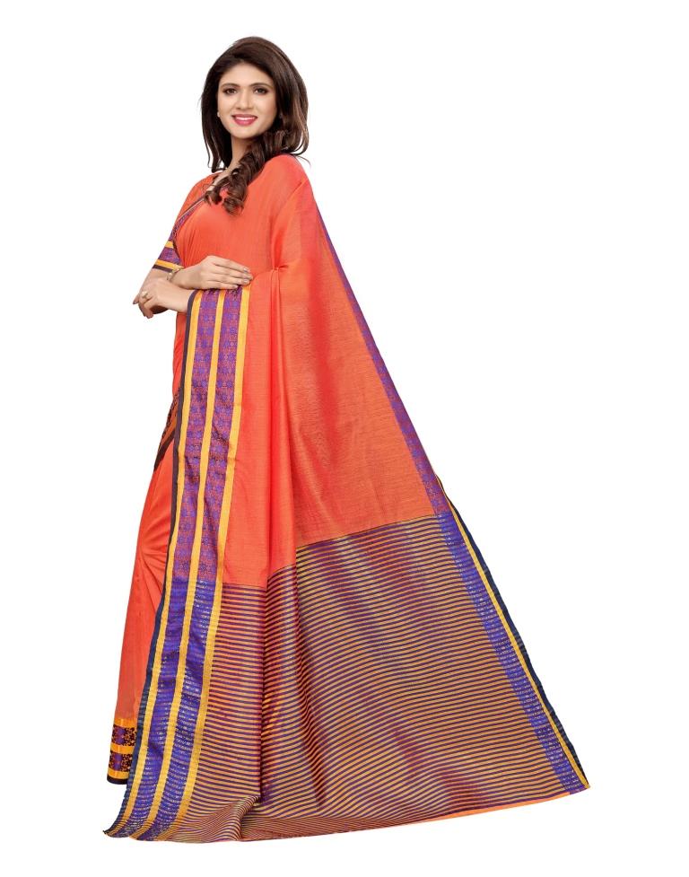 Peach Coloured Cotton Silk Woven Saree | Sudathi