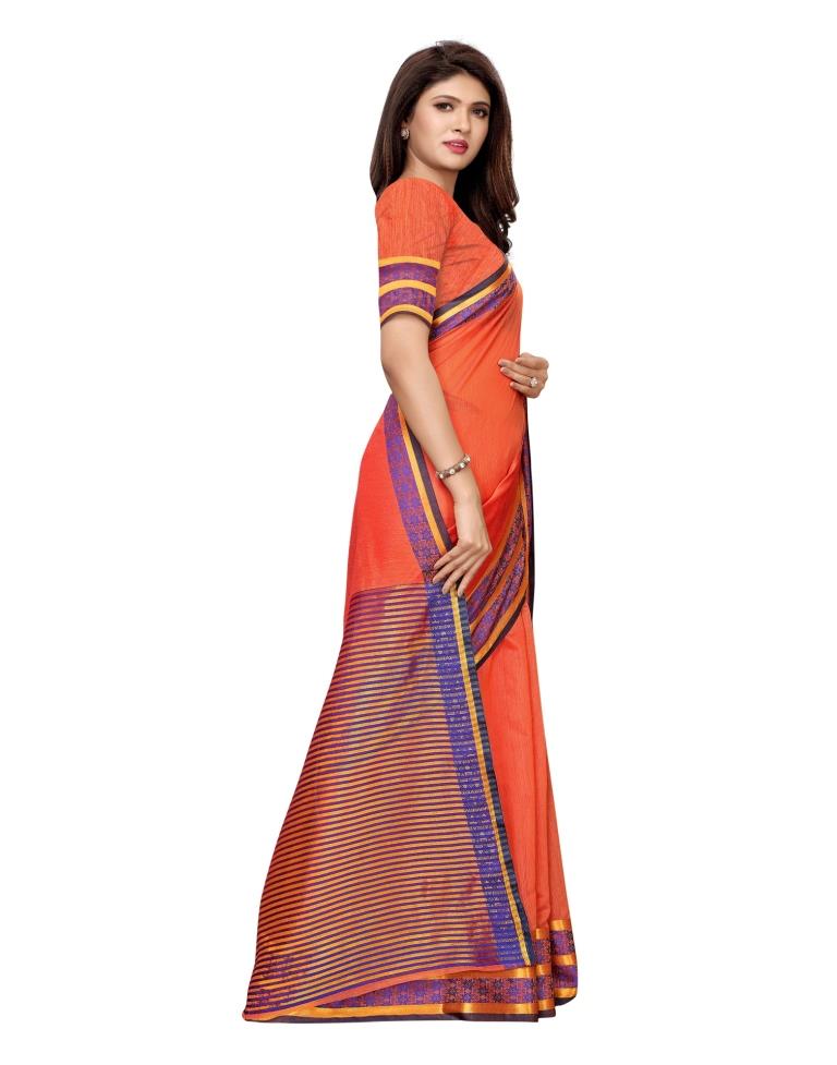 Peach Coloured Cotton Silk Woven Saree | Sudathi