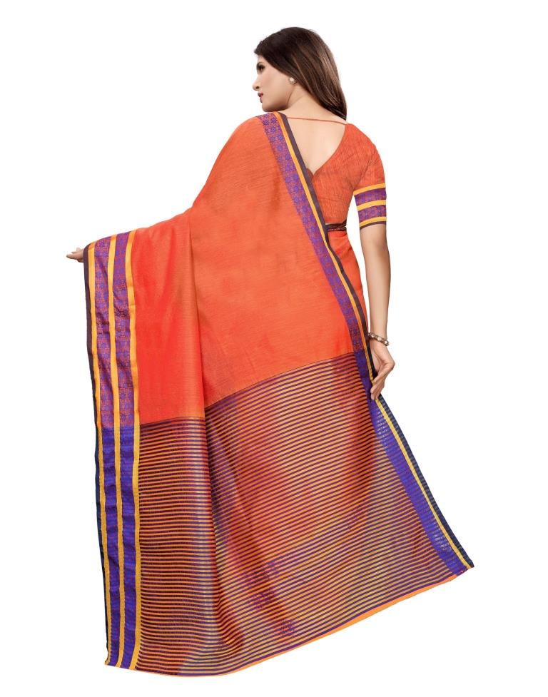 Peach Coloured Cotton Silk Woven Saree | Sudathi