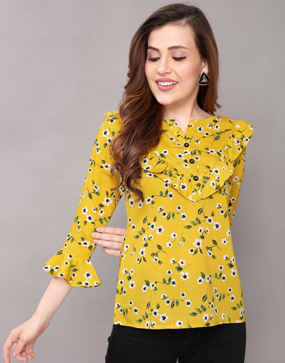 Outstanding Mustard Yellow Printed Tops | Sudathi