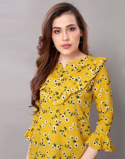 Outstanding Mustard Yellow Printed Tops | Sudathi