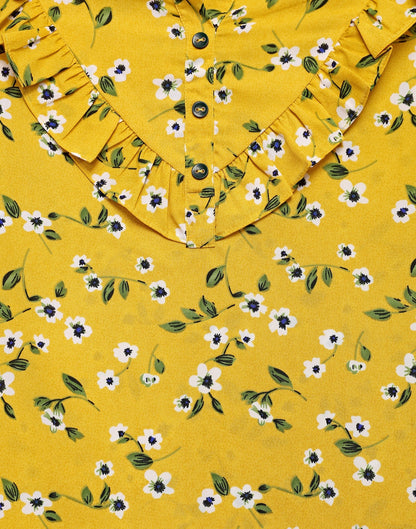 Outstanding Mustard Yellow Printed Tops | Sudathi