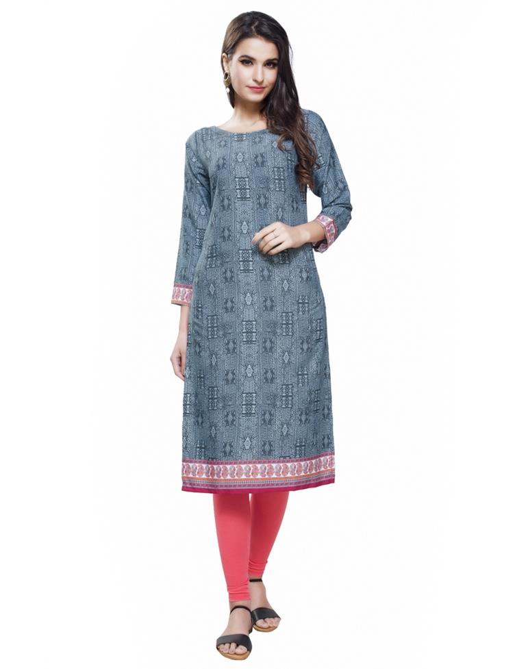 Grey Coloured Poly Crepe Printed Kurti | Sudathi