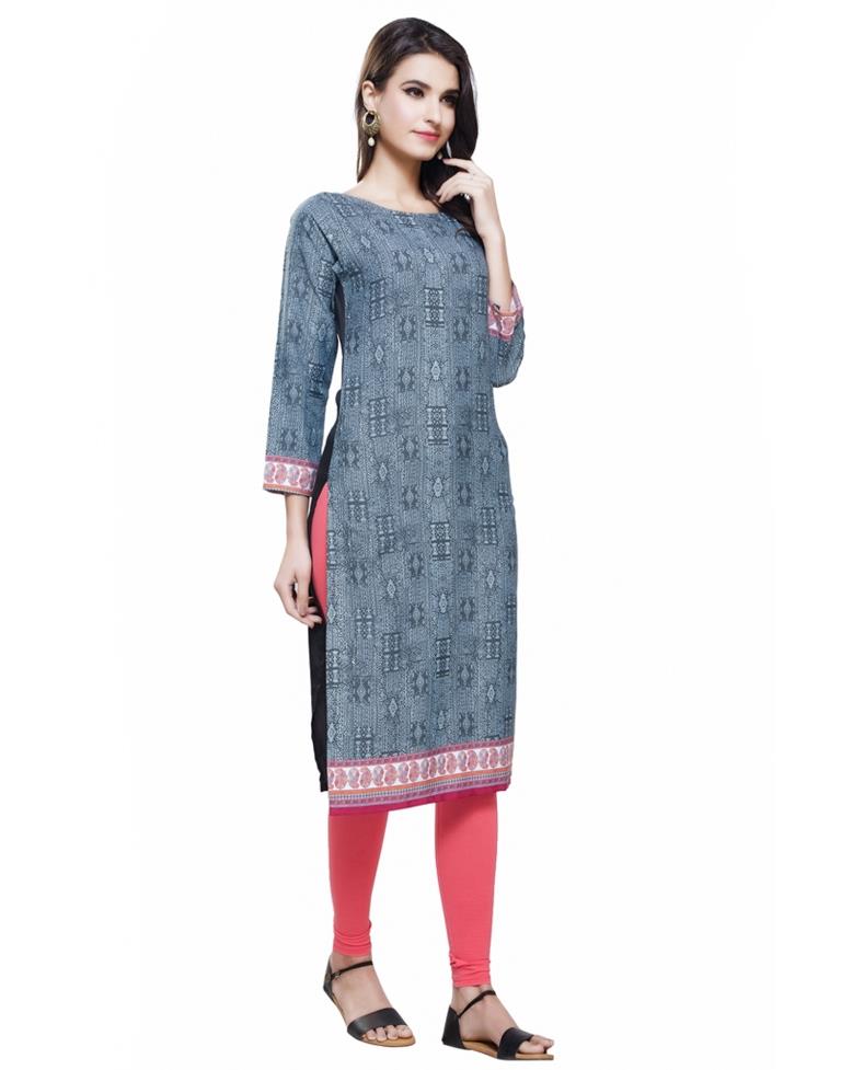 Grey Coloured Poly Crepe Printed Kurti | Sudathi