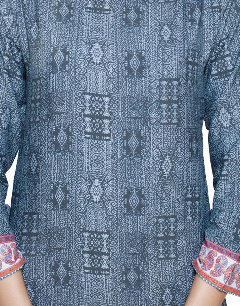 Grey Coloured Poly Crepe Printed Kurti | Sudathi