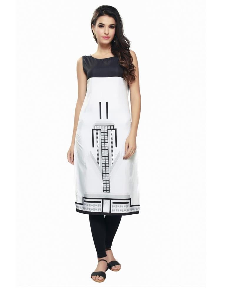 White Coloured Poly Crepe Printed Kurti | Sudathi