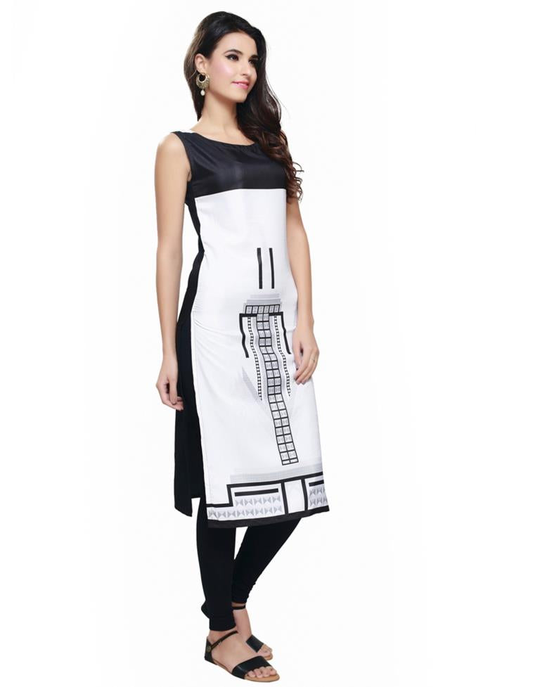 White Coloured Poly Crepe Printed Kurti | Sudathi