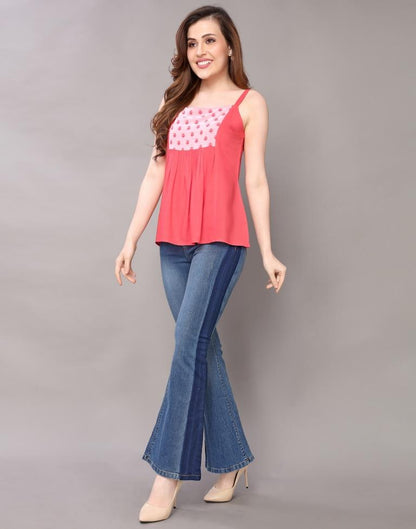 Coral Pink Printed Top | Sudathi